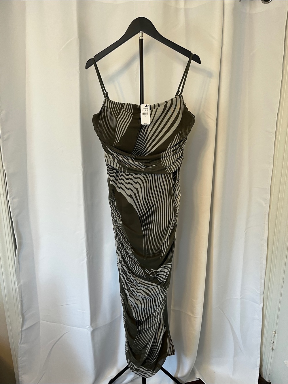Express Olive & Ivory Striped Spaghetti Strap Maxi Dress